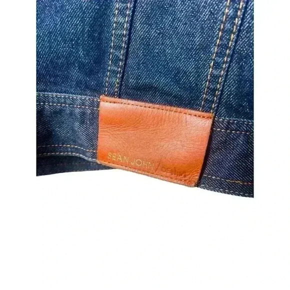 VINTAGE Sean John Jacket Mens XL Blue Denim Trucker 90s Hip Hop Y2K Baggy Logo - Picture 4 of 9